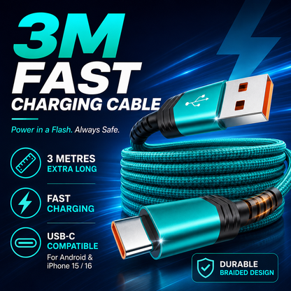 3M Fast Charging USB-C Cable – Durable Braided Charging Cable