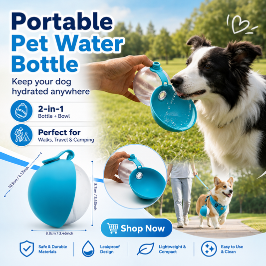 Portable Pet Water Bottle & Bowl – Travel Drinking Bowl for Dogs