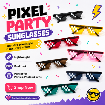 Pixel Party Sunglasses – Retro Meme Style Fun Glasses