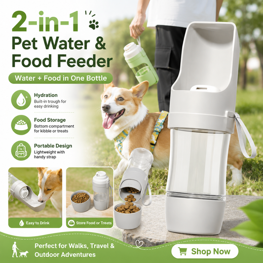 Portable 2-in-1 Pet Water & Food Feeder Bottle